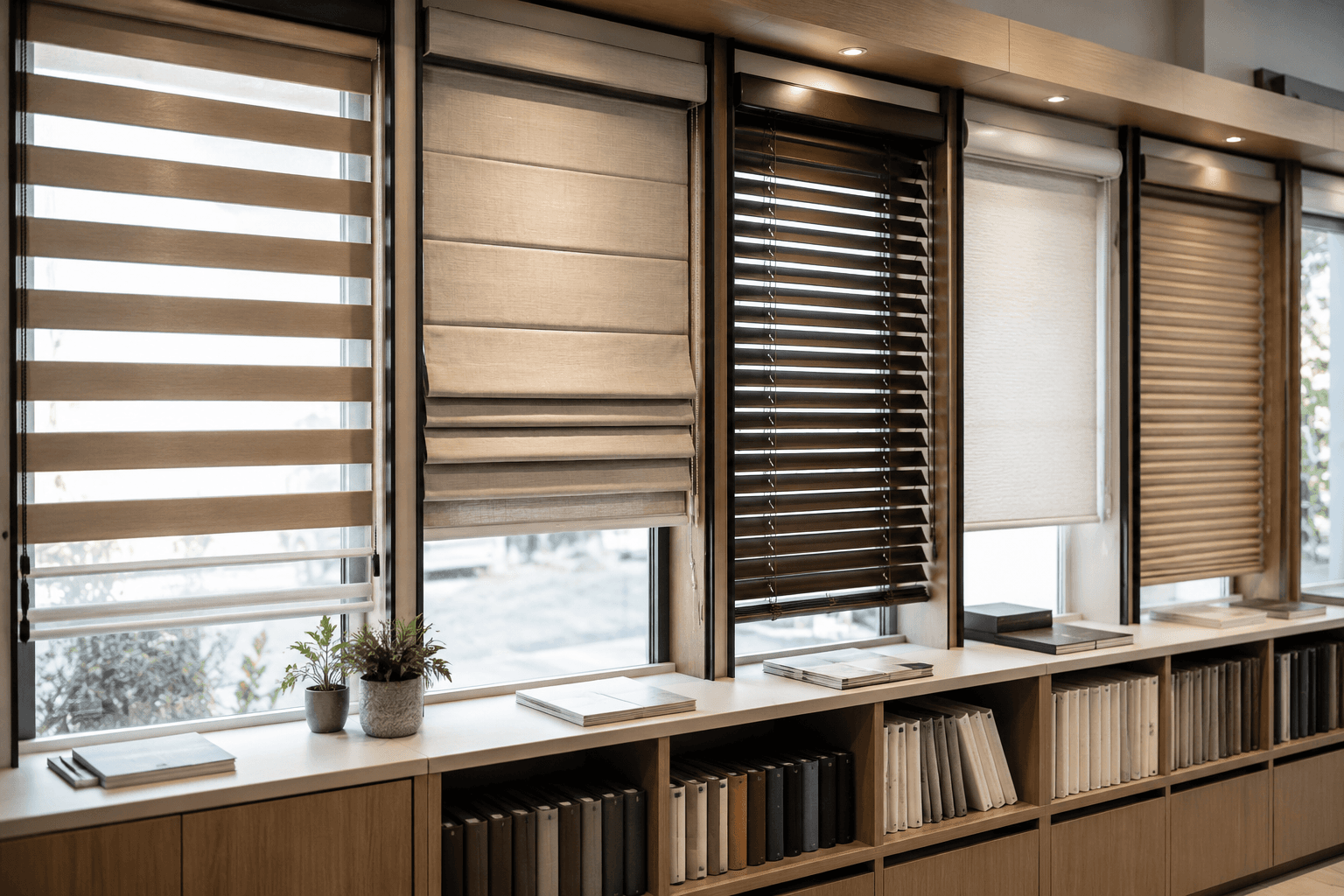 Modern blind and window treatment samples