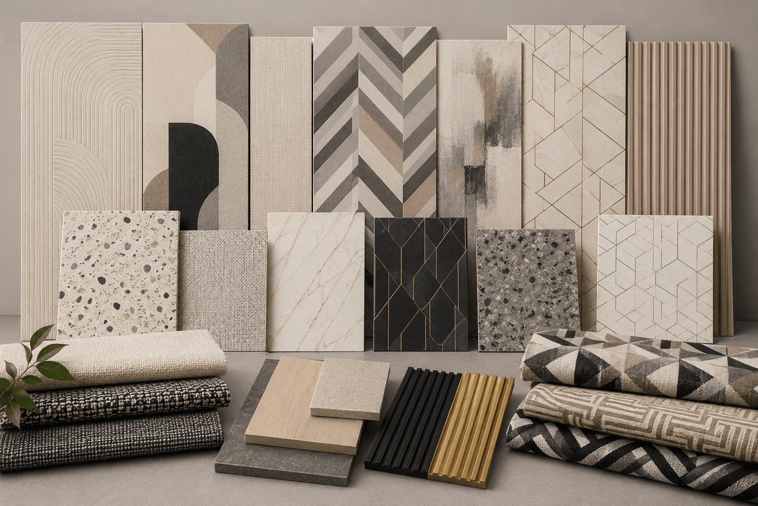 Contemporary patterned interior material samples