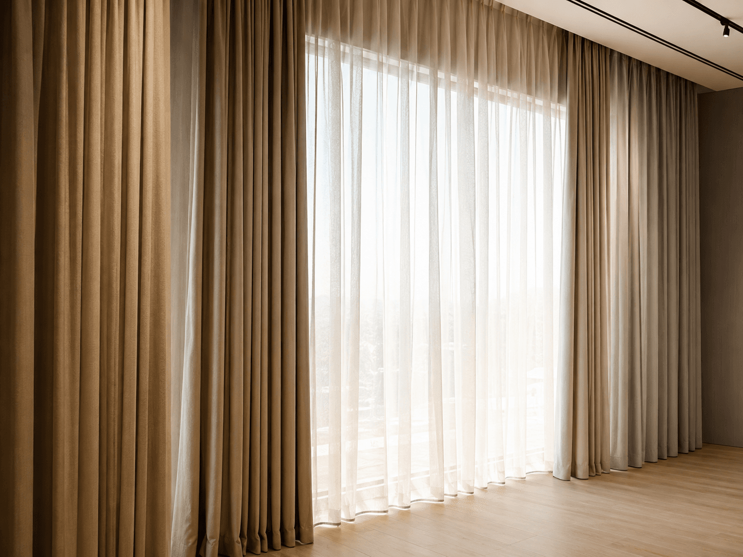 Layered premium curtains and sheer window fabrics