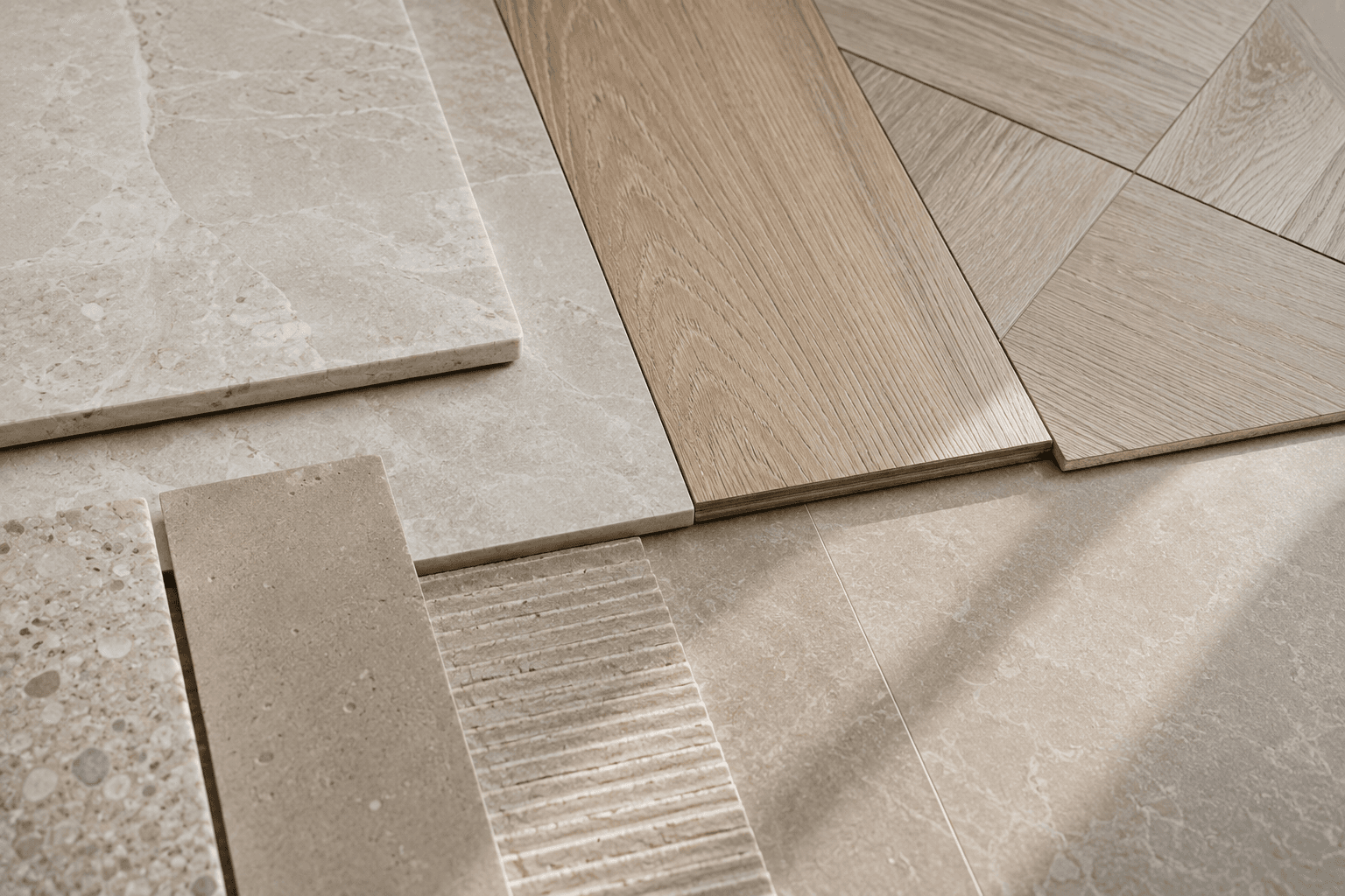Close-up selection of contemporary flooring finishes
