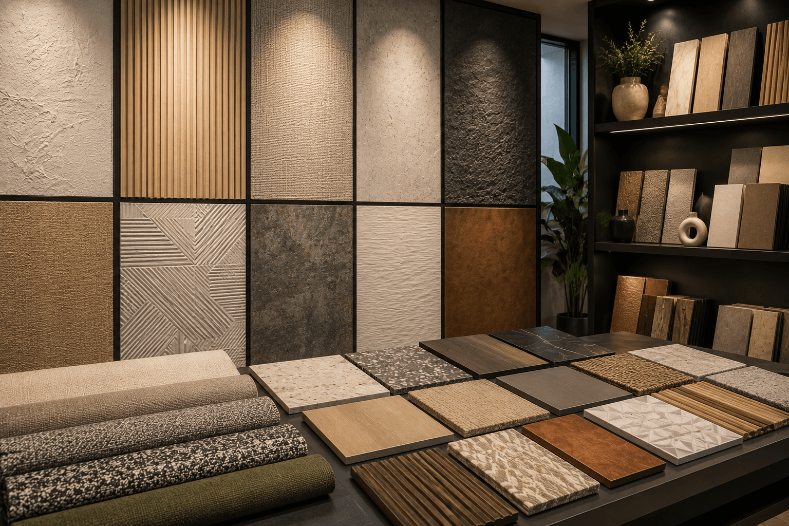 Collection of contemporary textured interior materials