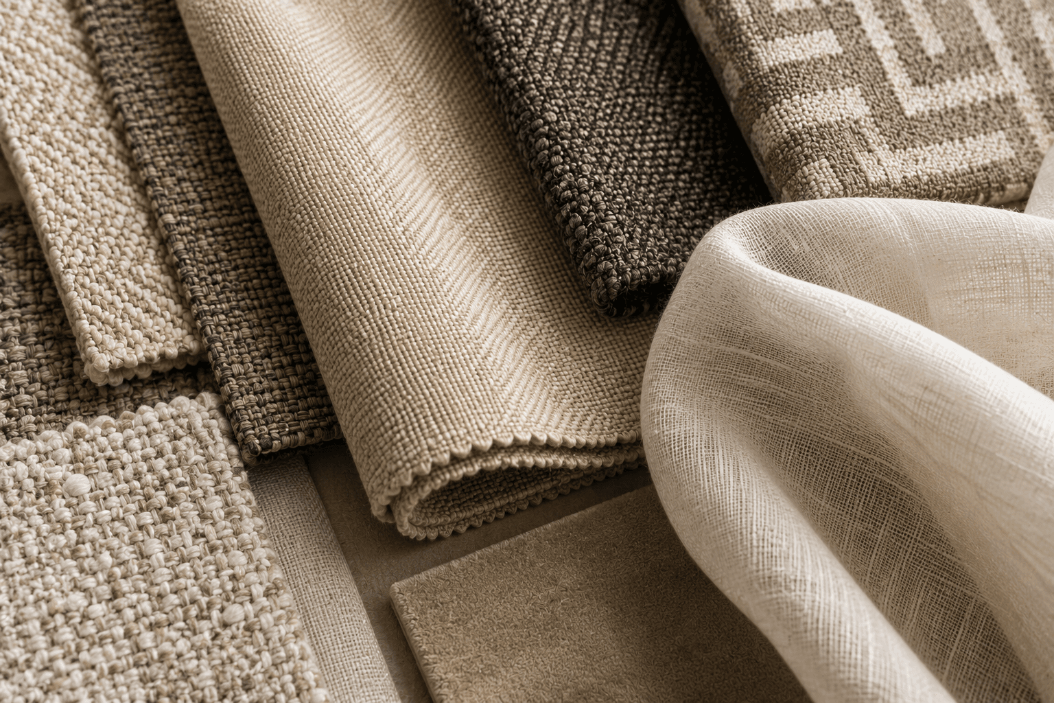 Close-up selection of textured furnishing fabrics